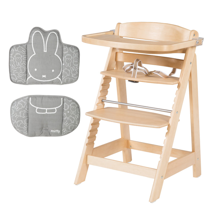 Trona Sit Up FUN + bandeja para comer + cojín de asiento miffy® - Madera natural