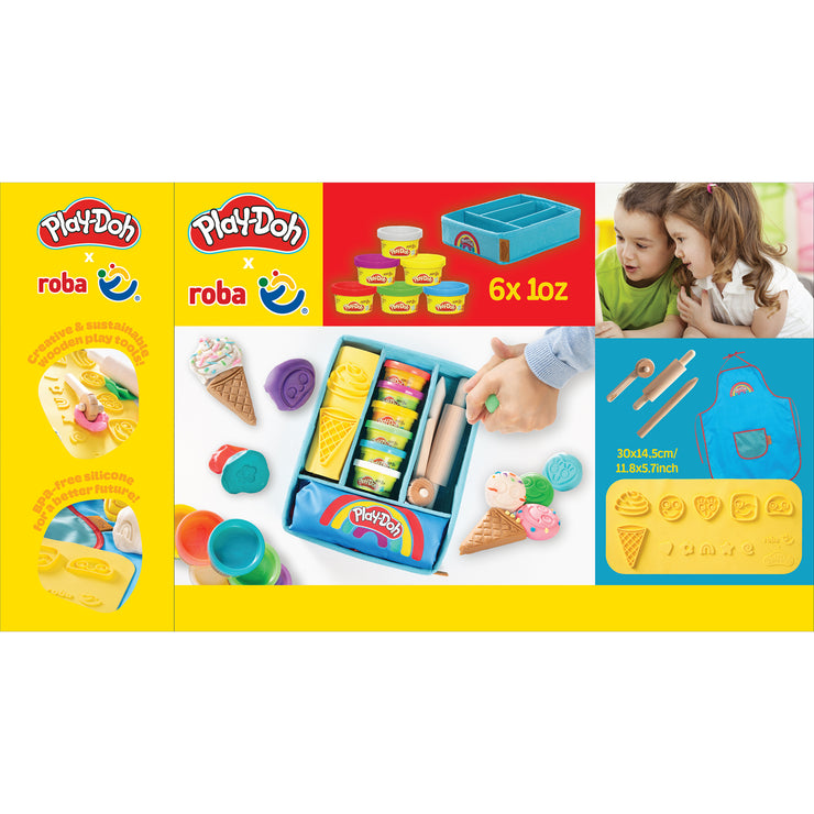 roba x Play-Doh Set mit Kreativmatte, Knetdosen, Box, Schürze & Holzwerkzeugen