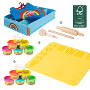 roba x Play-Doh Spielset mit Box, Kreativmatte, 12 Knete, Holzwerkzeugen & Schürze