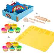 roba x Play-Doh Juego con Caja, Alfombrilla Creativa, 12 Plastilinas, Herramientas de Madera y Delantal