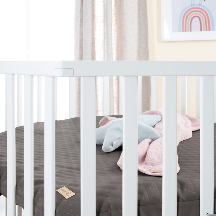 Parque infantil hexagonal + Inserto 'Graphite quilted' - Ajustable en altura - Madera en color blanco