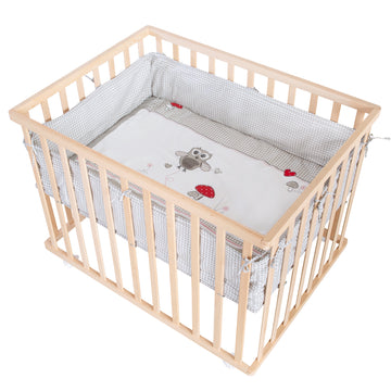 Playpen 'Adam & Owl' 75x100, Including Protective Insert & Wheels, Natural Wood