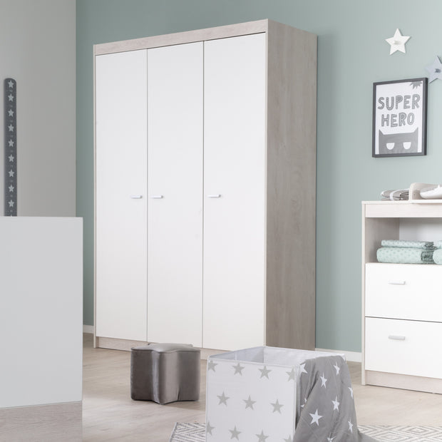 Armoire «Julia», armoire de porte tournante à 3 portes comprenant 1 rail de vêtements et 6 étages