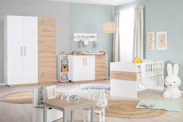 Letto per bambini combinato "leone" 70x140 - altezza 3 -way regolabile - decorazioni bianche e legno "quercia artigianale"