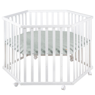 Playpen 'roba Style', Hexagonal, Including Green Protective Insert & Wheels, White Wood