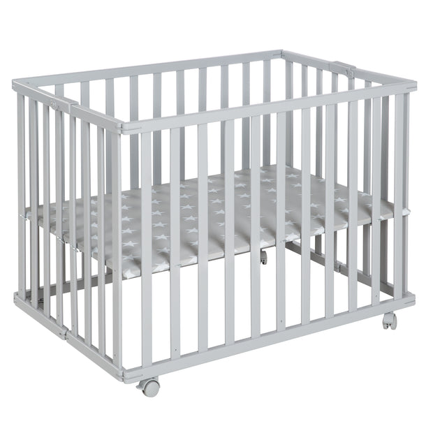 Laufgitter klappbar, taupe, 75 x 100 cm, platzsparendes Spielgitter inkl. Rollen