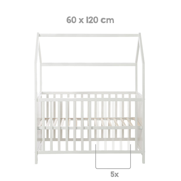 Letto di casa 60 x 120 cm, certificato FSC, bianco, regolabile 6 volte, adatto come letto per bambini e laterali