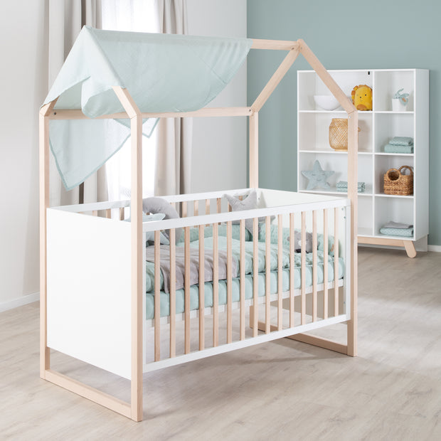 Casa letto 70x140 cm - altezza regolabile - convertibile - faggio naturale - bianco legno