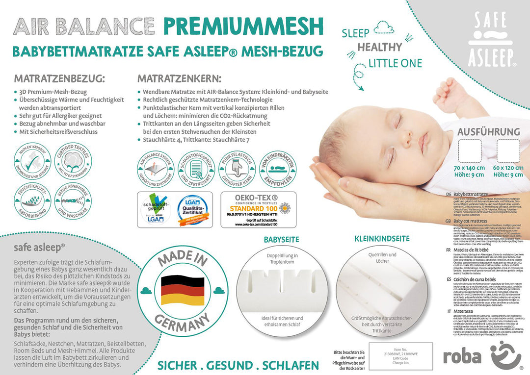 Baby Crib Mattress safe asleep AIR BALANCE PREMIUMMESH 60 x 120 x roba