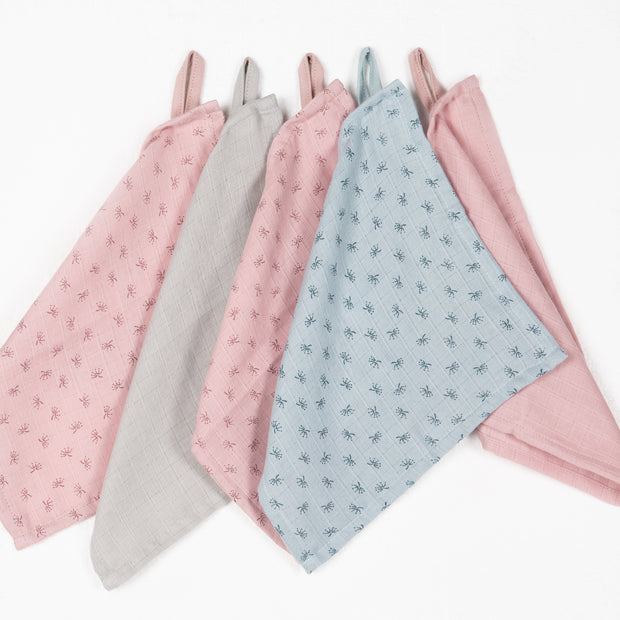 Organic 5er Set Waschlappen 'Lil Planet' rosa/mauve, Musselin, Bio-Baumwolle, GOTS, 25x25cm