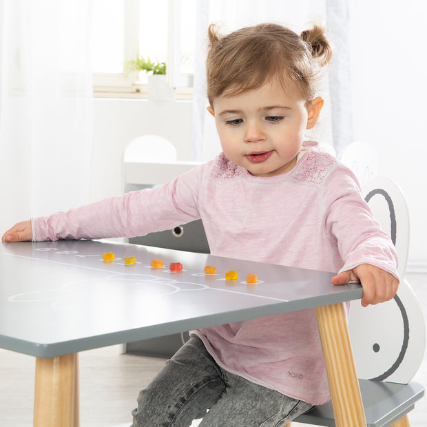 Kindersitzgruppe 'miffy®', 2 Kinderstühlen & 1 Tisch, Holz, dunkelgrau/ weiß lackiert