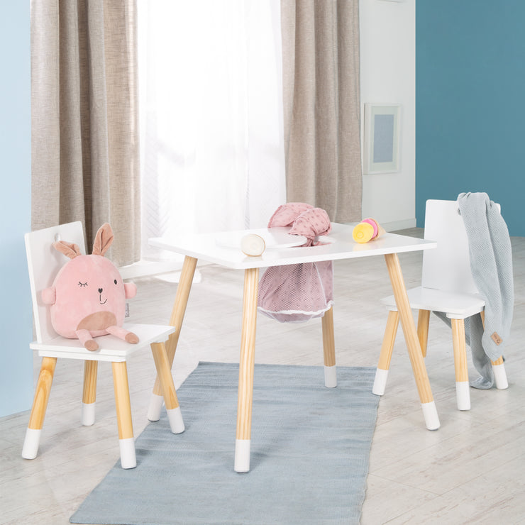 Tisch, A Set Stühlen weiß – lackiert, Kindersitzgruppe, & Holz roba inkl. aus