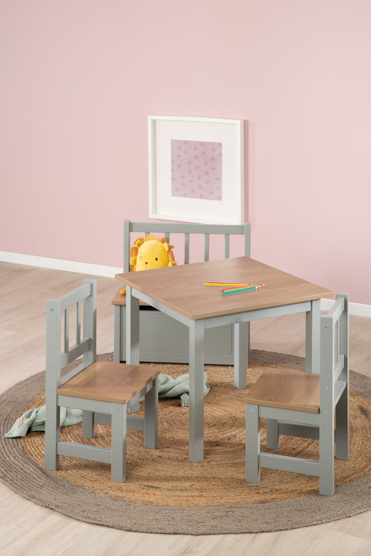 2 roba - 1 Taupe – Stühle - Kindersitzgruppe Tisch lackiert - & \'Woody\' Holzd