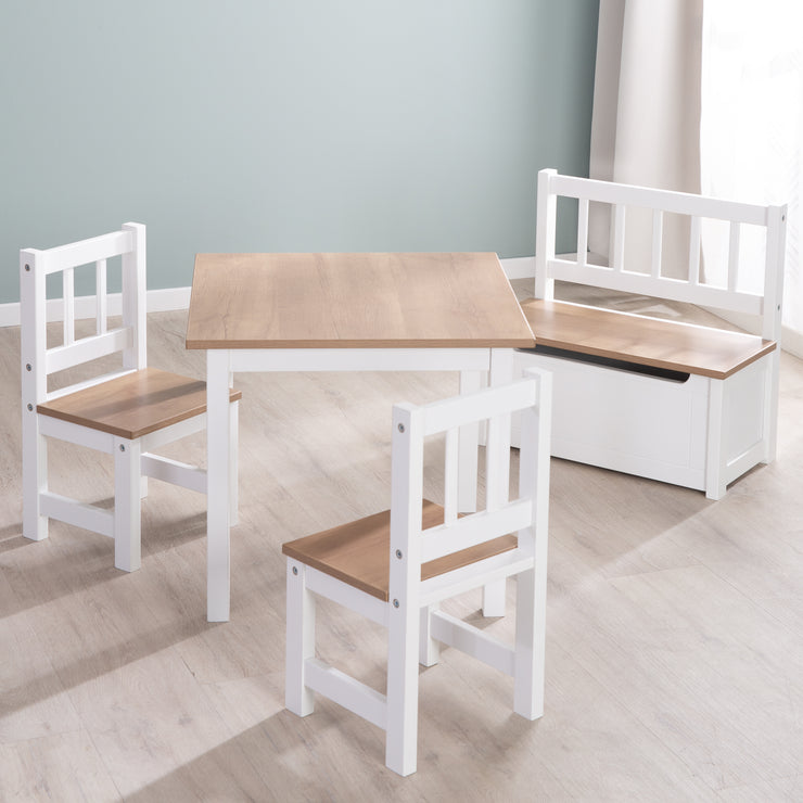 Kindersitzgruppe \'Woody\' - 2 Stühle Holzde - - – lackiert Tisch & roba Weiß 1