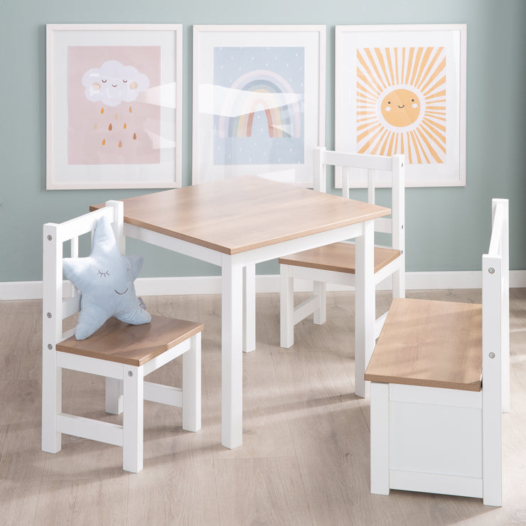 Kindersitzgruppe \'Woody\' 1 roba - Holzde lackiert - - – Stühle Tisch 2 Weiß 