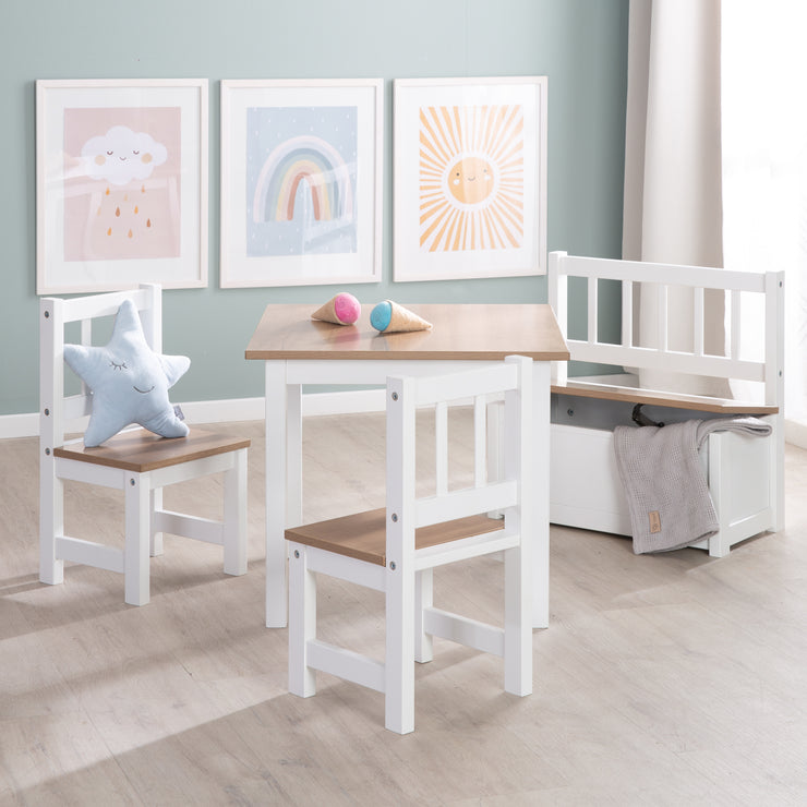 Holzde lackiert Tisch 1 Weiß roba & - \'Woody\' Stühle Kindersitzgruppe – - - 2