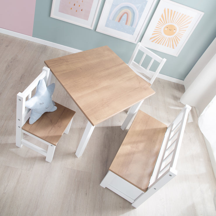Kindersitzgruppe \'Woody\' - 2 Stühle roba Tisch Weiß – - Holzde - 1 lackiert 