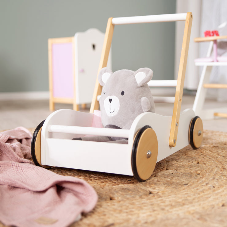 Puppenwagen – Textilien lackiert, mit rosa weiß roba Lauflernwagen \'Scarlett\'