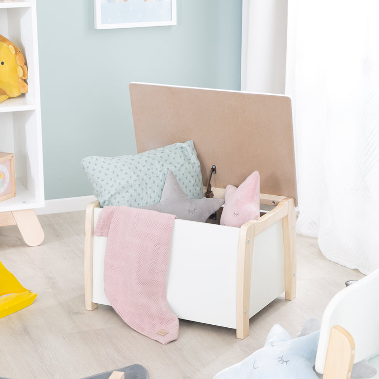 Kinder- & Spielzeugtruhe aus bicolor, roba Dämpfungsb inklusive – Massivholz