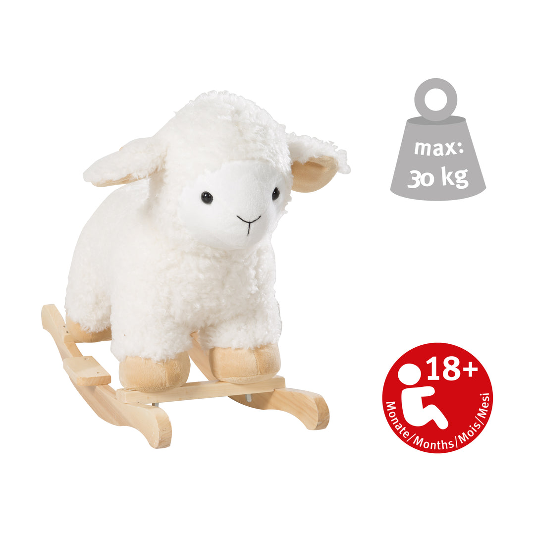 Animal a bascule Mouton avec revetement en tissu doux pour nourriss roba