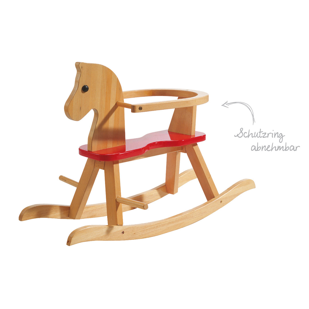 Cheval a bascule en bois massif naturel rouge agrandissable anneau roba