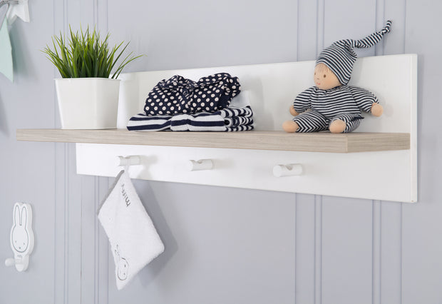 Universal-Wandgarderobe 'Moritz', mit Garderobenhaken und Ablage, weiß/Luna Elm