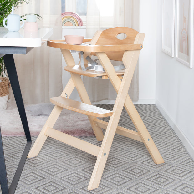 Silla alta plegable 'plegable inteligente' - espacio -ahorro y plegable, silla alta para bebés y niños, naturaleza de madera