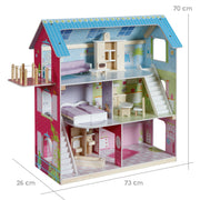 Casa delle bambole rosa/blu incl. 16 mobili per bambole, giocattoli stampati con cura