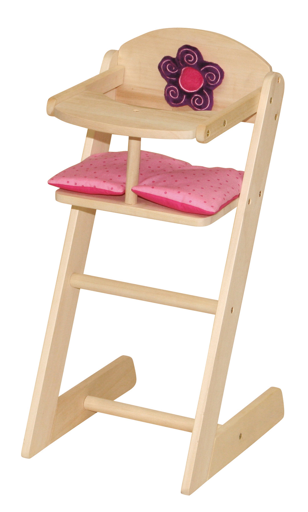 Doll High Chair Happy Fee for Dolls Baby Dolls Natural Wood with Flower